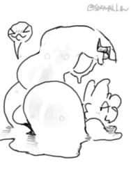 2022 animated anthro ass balls big_butt blush blush_lines canid closed_eyes digital_media_(artwork) duo genitals goo_creature hybrid looking_back male mammal monochrome narrowed_eyes puddle signature sofmallow tail tail_fetish tail_play tail_vore thick_tail thick_thighs vore