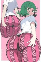 1girls alternate_costume artist_name ass ass_focus ass_grab back back_view bangs big_ass bottom_heavy clothing curly_hair curvy eyelashes female female_focus female_only forbidden_pants from_behind green_eyes green_hair hips human large_ass looking_at_viewer looking_back looking_down medium_hair multiple_views one-punch_man pants petite pink_background pinup short_sleeves signature simple_background solo solo_female t-shirt tatsumaki thick_thighs thigh_gap thighs white_border wide_hips windriftdraws