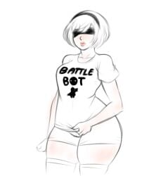 beauty_mark english english_text franktonius mole mole_under_mouth nier nier:_automata nier_(series) shirt t-shirt text text_on_clothing text_on_topwear thick_thighs thighhighs tshirt yorha_2b