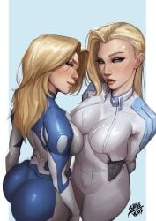 2girls ass ass_focus big_ass big_breasts blonde_hair cloak_and_dagger dagger_(marvel) dagger_(marvel_rivals) fantastic_four female female_only invisible_woman invisible_woman_(marvel_rivals) looking_at_viewer marvel marvel_rivals shibewave skin_tight skindentation sue_storm tandy_bowen thick_thighs