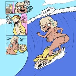 areola_slip beach blonde_hair blue_eyes colored comedy disney edit flat_chest huge_breasts jackie_lynn_thomas large_areolae large_breasts long_hair micro_bikini saggy_breasts short_hair size_difference skinny_girl star_butterfly star_vs_the_forces_of_evil surfing terrible_the_drawfag text_bubble thick_thighs voluptuous_female wide_hips