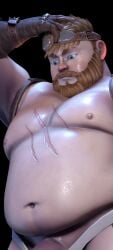 1boy 3d 3d_(artwork) bara bear bearded big_belly big_breasts big_pecs blonde_hair chubby chubby_belly chubby_male cropped_image fat_man felix_(luna_sanctus) gloves goggles jockstrap luna_sanctus luna_sanctus_tactics male male_only scar solo suggestive visible_penis