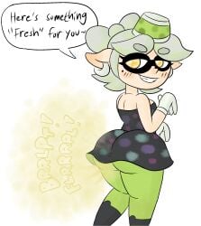 big_ass big_butt blushing_female bubble_ass bubble_butt drawful-s dress_lift eyebrows_raised eyebrows_visible_through_hair fart fart_cloud fart_fetish fat_ass fat_butt flirting grey_hair huge_ass huge_butt marie_(splatoon) nintendo pale-skinned_female pale_skin smile smiling smiling_at_another splatoon splatoon_(series) thick_thighs warm_colors warm_lighting yellow_fart