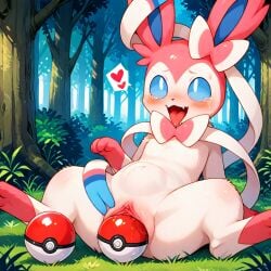 ai_generated object_vore pokeball_insertion pokemon pokemon_(species) spread_legs sylveon