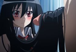 ai_generated akame_(akame_ga_kill!) akame_ga_kill! clothed_female_nude_male hairjob looking_at_penis novelai