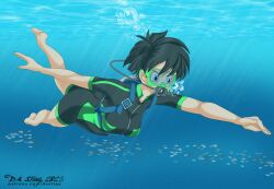 1girls barefoot black_hair blue_eyes dastigy dragon_ball feet female female_only scuba scuba_gear scuba_mask scuba_tank short_hair soles solo solo_female solo_only toes underwater videl