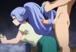 ai_generated blue_hair boku_no_hero_academia clothed_female_nude_male hairjob nejire_hado novelai