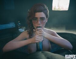 1boy 1girls 3d anastasia_nazarova_(atomic_heart) atomic_heart blowjob breasts dark-skinned_male glasses hand_on_penis handjob karfex light-skinned_female netorare ntr oral tagme two-handed_handjob