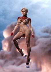 blonde_hair bottomless brie_larson captain_marvel flying high_heels karen_haircut marvel platform_heels pussy short_hair thejaderabbit topless vulva