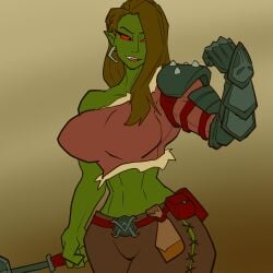 1girls armor big_ass big_breasts breasts brown_hair bust busty chest clothed clothed_female clothing curvaceous curvy curvy_figure digital_media_(artwork) ear_piercing earrings female hips hourglass_figure huge_ass huge_breasts humanoid jon_freeman large_ass large_breasts long_hair mature mature_female orc orc_female red_eyes red_sclera slim_waist solo solo_female thick thick_hips thick_legs thick_thighs thighs voluptuous waist wide_hips