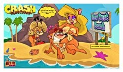 anthro balls beach blonde_female blonde_hair coco_bandicoot crash_(series) crash_(series) crash_bandicoot erection female male nafyot00ns naked naked_female naked_male penis public public_nudity tawna_bandicoot