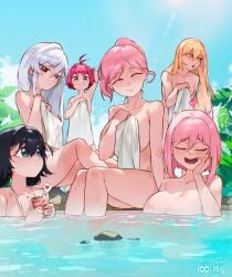 100_kanojo 6+girls bathing blush breasts cellphone cesar_art456 closed_eyes eiai_nano female_focus green_eyes hair_between_eyes hair_intakes hanazono_hahari hanazono_hakari harem highres inda_karane kimi_no_koto_ga_dai_dai_dai_dai_daisuki_na_100-nin_no_kanojo large_breasts long_hair milf mother_and_daughter multiple_girls naked naked_towel nude nude_female onsen open_mouth partially_submerged petite phone pink_hair short_hair smile towel water yakuzen_kusuri yoshimoto_shizuka