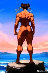 ai_generated animated brown_hair capcom chun-li double_bun horizon less_than_30_seconds muscle muscles muscular muscular_ass muscular_back muscular_female muscular_quads no_sound ocean street_fighter video waves webm