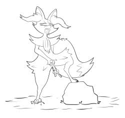 absurd_res anthro bodily_fluids braixen drooling female generation_6_pokemon hercules hi_res masturbation nintendo one_leg_up pokemon pokemon_(species) raised_leg saliva solo tongue tongue_out