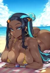 1girls ai_generated ass ass bare_arms bare_legs bare_shoulders bare_thighs big_ass big_breasts big_butt bikini black_hair blue_eyes color dark_skin dark_skinned_female female fit_female game_freak gym_leader hi_res large_breasts long_hair looking_at_viewer luckypathai muscles muscular muscular_female nessa_(pokemon) nintendo pokemon pokemon_ss pokemon_trainer thick_thighs