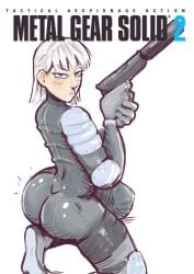 1boy 1femboy 2024 ass ass_focus big_ass bodysuit comic_cover comic_page femboy gun konami male male_only metal_gear_solid metal_gear_solid_2 raiden_(metal_gear) slickvic tight_clothing white_hair