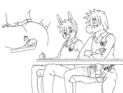 2013 anal anal_sex anthro anthro_dragon ass brown_fur classroom clothing cookiedraggy dragon erection fenix fenix_(cookiedraggy) fingering furry gay hair hazel interspecies lagomorph male monochrome no_humans open_mouth panties penetration penis plain_background public rabbit school school_uniform smile student underwear uniform university white_background