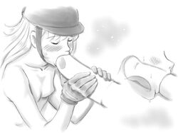 1girls blush cap censored closed_eyes fellatio gloves horse monochrome nude oral penis sketch x-ray xiin zoophilia