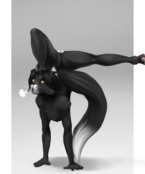 2013 anthro ass cuntboy dan feline fur furry ghouliegrim hair handstand intersex nude open_mouth plain_background pose pussy solo spread_legs spreading white_background yoga