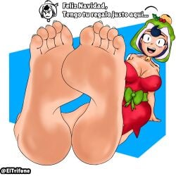 brawl_stars christmas_outfit feet female foot_fetish foot_focus janet_(brawl_stars) jolly_janet_(brawl_stars) red_clothing soles