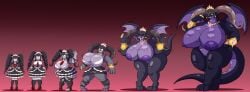 ass_expansion breast_expansion celestia_ludenberg danganronpa danganronpa:_trigger_happy_havoc dragon dragon_girl growth horns huge_ass huge_breasts prinnydood skin_color_change thick_thighs thigh_expansion transformation transformation_sequence