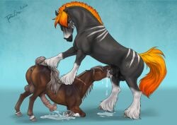 2024 animal_genitalia animal_penis balls black_balls blue_eyes bodily_fluids brown_body closed_eyes cum cum_in_mouth cum_inside cum_on_ground cumshot dated duo ejaculation equid equine equine_genitalia equine_penis feral feral_on_feral feral_penetrated feral_penetrating feral_penetrating_feral flared_penis fur genital_fluids genitals grey_anus grey_balls grey_body grey_fur grey_mane grey_tail hi_res horse male male/male male_penetrated male_penetrating male_penetrating_male mammal mane markings medial_ring mouth_closed oral oral_penetration orange_mane orange_tail penetration penis penis_in_mouth rufciu sex side_view simple_background tail white_body white_fur white_markings