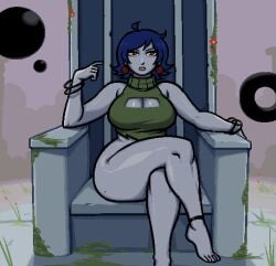 1girls big_ass big_butt black_lipstick boob_window bottomless cave_story crossed_legs misery_(cave_story) mole mole_on_ass moss pale-skinned_female royalmilk20 tagme thick_thighs throne wide_hips