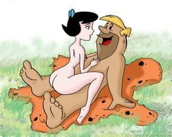 ass barney_rubble betty_rubble black_hole_sun drawn-sex.com eye_contact female female_on_top girl_on_top hanna-barbera human male nipples nude sex side_view sitting straight the_flintstones