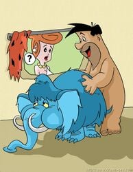 black_hole_sun blue_fur drawn-sex.com female feral fred_flintstone fur hanna-barbera human indoors interspecies male nude sex the_flintstones wilma_flintstone zoophilia