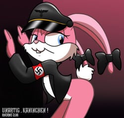 2006 8horns anthro armband babs_bunny bent_over blue_eyes bottomless bow female female_only fur furry furry_ears furry_tail hat long_ears looking_aside looking_at_viewer mammal nazi open_eyes peaked_cap pink_fur rabbit side_view smooth_fur solo swastika tagme tail tiny_toon_adventures uncensored