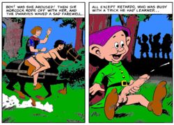 2d comic disney disney_princess dopey_(snow_white) dwarf equine female feral full_color fur horse human male mammal masturbation penis sitting snow_white_(disney) snow_white_and_the_seven_dwarfs straddle straight tagme testicles text the_prince_(snow_white)