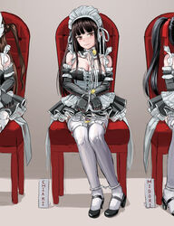 3girls arms_tied_behind_back black_hair chair collar fleda high_heels leash long_hair maid maid_headdress maid_uniform multiple_girls padlock panties rope rope_bondage sitting_on_chair tagme thighhighs white_panties