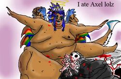 blood blue_eyes bone bones copyright_request fat fat_woman hair horns obese obese_female open_mouth overweight overweight_female sapphy sapphydracases skull tan_skin thick_thighs wings