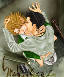 2boys bathroom eyeshield_21 gay male male_only multiple_boys rui_habashira yaoi yoichi_hiruma