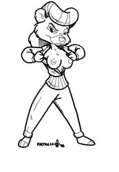 anthro bear breasts clothes disney fatalis female female_only flashing front_view fur furry furry_breasts furry_ears mammal monochrome nipples open_clothes rebecca_cunningham round_ears solo standing talespin