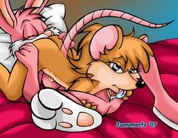 69 2007 anthro babs_bunny cunnilingus female female_only fur furry furry_only juanomorfo mammal multiple_females oral rabbit rat rhubella_rat rodent smooth_fur tiny_toon_adventures uncensored yuri