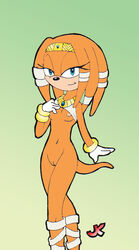 1girls 2010 2d anthro bandages blue_eyes breasts dreadlocks echidna female female_focus female_only front_view fur gloves hair jk looking_at_viewer mobian mobian_(species) mobian_echidna nude orange_fur orange_hair pinup pulling_up_shirt sega smile smirk smirking_at_viewer solo sonic_(series) sonic_adventure sonic_the_hedgehog_(series) standing straight_hair tail tikal_the_echidna wrist_rings