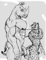 abs anthro balls biceps big_penis cheetah eyewear feline fur furry furry_only gay glasses male muscles no_humans pecs penis rhinoceros size_difference sudonym