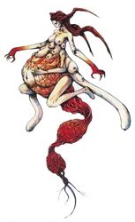 1990s 1998 1monster 20th_century affront_to_nature body_horror breasts eve_(parasite_eve) melissa_pearce nightmare_fuel nipples nude official_art parasite_eve pregnant square_enix veiny_belly what wtf