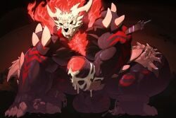 absurd_res balls biceps bone claws erection foreskin genitals glans goge67010111 hi_res male muscular muscular_male penis skull skull_head tongue tongue_out uncircumcised
