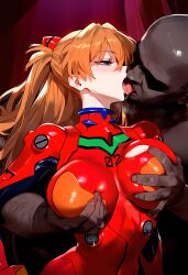 1boy 1girls ai_generated asuka_langley_shikinami asuka_langley_sohryu bangs blue_eyes blush bodysuit breast_grab breasts brown_hair clothing completely_nude curvaceous curvaceous_female curvaceous_figure curvy curvy_figure dark-skinned_male dark_skin erect_nipples faceless female female_focus french_kiss gloves grabbing groping interface_headset interracial kissing large_breasts licking light-skinned_female long_hair looking_at_viewer male nakatori neon_genesis_evangelion nipples open_mouth orange_hair pilot_suit plugsuit rebuild_of_evangelion red_bodysuit saliva shiny shiny_hair skin_tight straight tongue tongue_out torn_bodysuit torn_clothes ugly_man voluptuous voluptuous_female