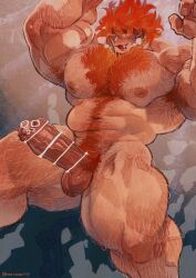 armpit_hair balls bara big_balls big_muscles big_penis body_hair boner chest_hair erection male male_only marototori muscles muscular nude penis solo solo_male underwater