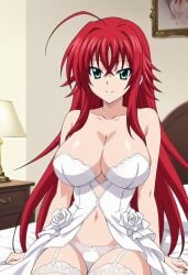 ai_generated big_ass big_breasts breasts enormous_breasts girlfriend green_eyes high_school_dxd large_ass large_breasts large_legs long_hair red_hair rias_gremory soft_heat stockings wedding_dress