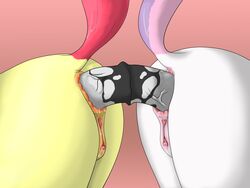 anal anal_insertion anus apple_bloom_(mlp) ass_to_ass cum double_dildo double_dildo_anal double_ended_dildo equine female female_only friendship_is_magic hair_on_head horse my_little_pony pony pussy sex_toy shoroch sweetie_belle_(mlp) yuri