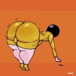 1boy ass_focus bending_down bic bic_boy big_ass big_butt big_thighs black_head fanart fat_ass femboy grabbing hi_res highres nwak00 pencil suit the_bic_boy yellow_shirt