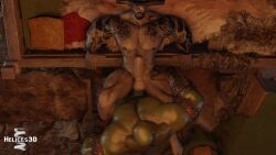 2boys animated bald bara barazoku dragon_age dragon_age_inquisition gay gay_anal gay_sex green_body green_skin helices3d iron_bull male male/male male_only mp4 muscular muscular_male no_sound orc tagme video