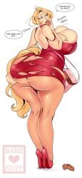 1female 1girls ass ass_cleavage babie_fluff ballet_heels big_ass big_breasts big_butt breasts bursting_ass busty butt_crack canine canine_humanoid cookie cookies denial eating eating_food fat_ass female furry high_heels huge_ass huge_breasts lard_ass milf nipples pastry ripped_clothing ripped_dress sole_female sonia_(babie) speech_bubble standing text text_bubble thick_ass thick_lips thick_thighs very_high_heels voluptuous watermark weight_gain white_background wide_hips