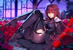 ai_generated clothing fate fate/grand_order fate_(series) huge_thighs scáthach scathach scathach_(fate) solo solo_female thick thick_thighs torn