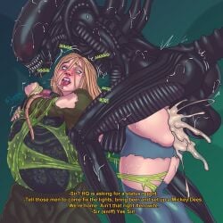 1girls ahe_gao ahegao alien alien_(franchise) aliens aliens_(1986) anal ass big_ass big_balls blonde_hair blue_eyes blush clothed_sex clothing cum cum_in_ass cum_inside dialogue english_text female female_human from_behind heart_eyes human human_female interspecies legs_together long_hair male male_xenomorph monster_rape mrscrambled open_mouth penetration penis rape rebecca_jordan_(newt) restrained sex size_difference straight text tongue tongue_out torn_clothes torn_clothing xenomorph