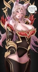 ahri animal_ears armor big_breasts blonde_hair breasts crystal face_markings faker_ahri fox_ears fox_girl immortalized_legend_ahri jewelry league_of_legends lunyfera(artist) meme mommy ornament payment questionable sexy skin thighs